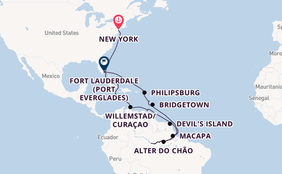 South America from New York, USA with the Volendam