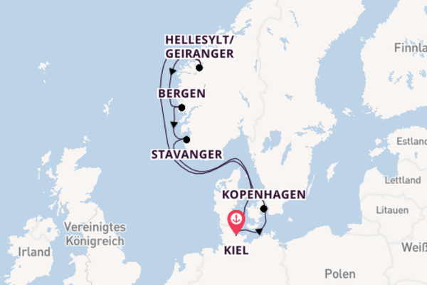 Begeisternde Kreuzfahrt über Geiranger nach Kiel