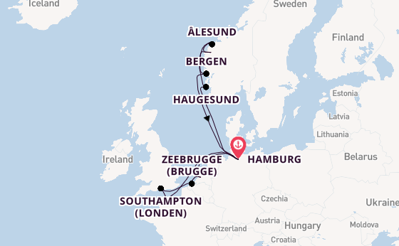 Noorwegen vanaf Hamburg, Duitsland met AIDAperla
