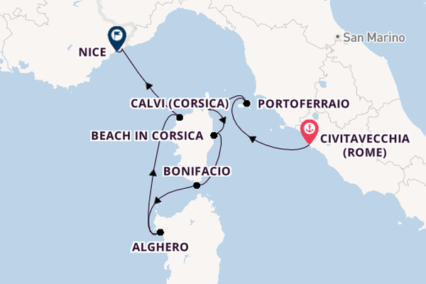 Westelijke Middellandse Zee vanaf Civitavecchia (Rome), Italië met de Royal Clipper