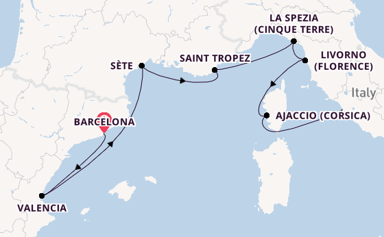 Westelijke Middellandse Zee vanaf Barcelona, Spanje met de Allura