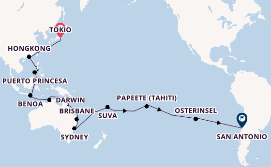 Transpazifik ab Tokio, Japan auf der Costa Serena