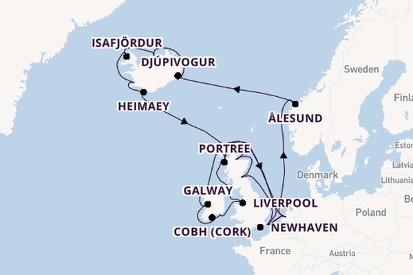 British Isles from London (Dover) with the Nieuw Statendam