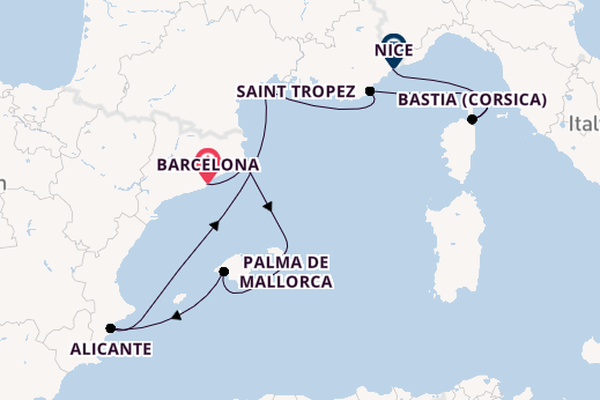 Westelijke Middellandse Zee vanaf Barcelona, Spanje met de Silver Whisper