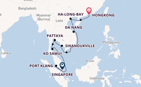 Zuidoost-Azië vanaf Hongkong, China met de Noordam