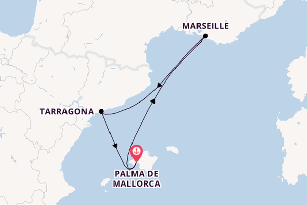 Westelijke Middellandse Zee vanaf Palma de Mallorca, Mallorca, Spanje met de Mein Schiff 2 