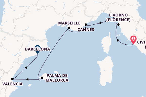 Westelijke Middellandse Zee vanaf Civitavecchia (Rome), Italië met de Allura