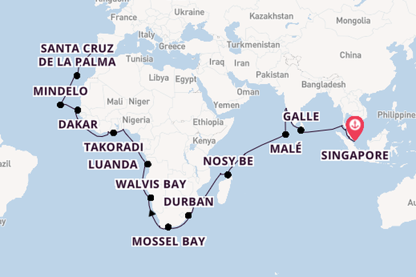 Africa from Singapore, Singapore with the Seven Seas Mariner