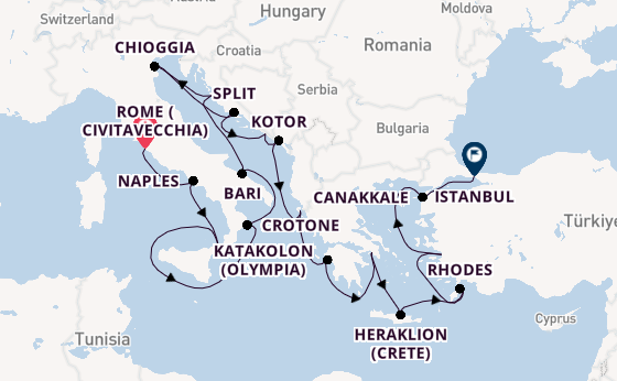 Mediterranean Sea from Rome (Civitavecchia), Italy with the Viking Sky