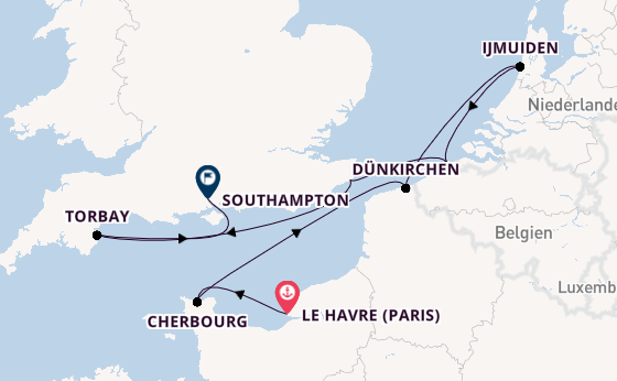 England ab Le Havre (Paris), Frankreich auf der Marina
