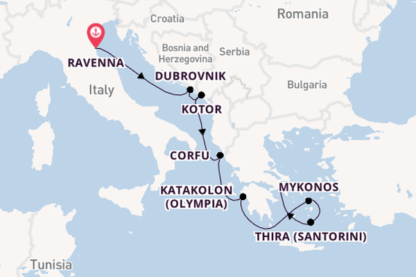 Oostelijke Middellandse Zee vanaf Ravenna, Italië met de Norwegian Pearl