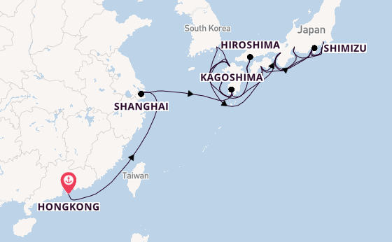 Japan vanaf Hongkong, China met de Noordam
