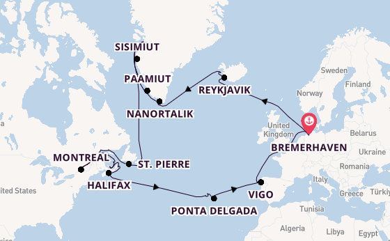 trans-Atlantisch vanaf Bremerhaven, Duitsland met de Amadea