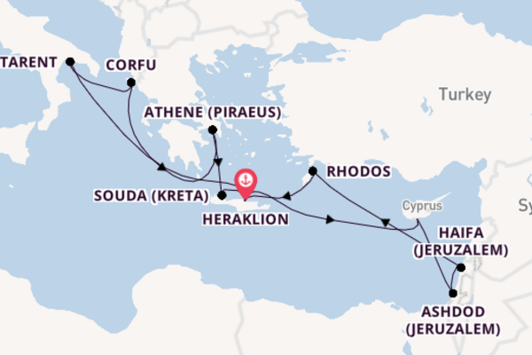 Middellandse Zee vanaf Heraklion met de Mein Schiff 4