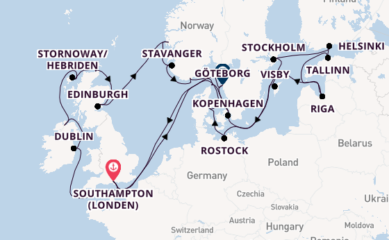 Britse Eilanden vanaf Southampton (Londen), Engeland met de Marina