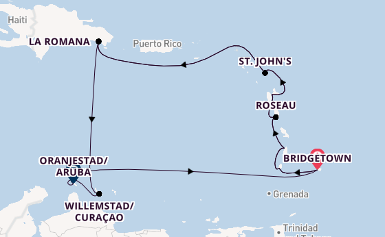 Südliche Karibik ab Bridgetown, Barbados auf AIDAperla