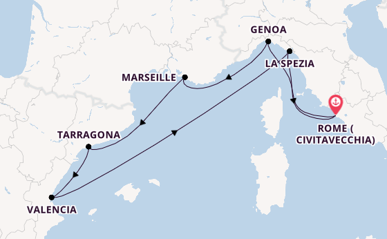 Western Mediterranean from Rome (Civitavecchia), Italy with the MSC Magnifica
