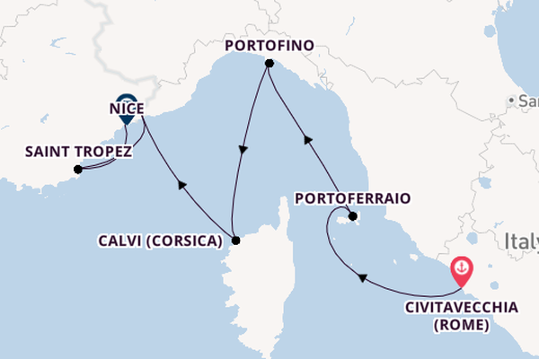 Westelijke Middellandse Zee vanaf Civitavecchia (Rome), Italië met de Star Clipper
