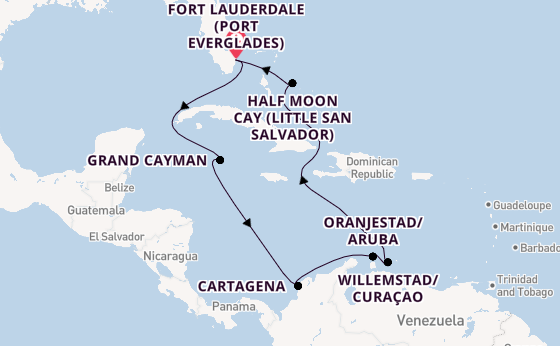Caribbean from Fort Lauderdale (Port Everglades), Florida, USA with the Oosterdam