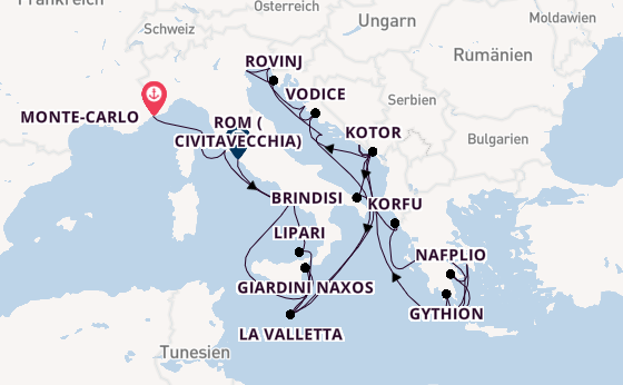 Mittelmeer ab Monte-Carlo, Monaco auf der Seabourn Ovation