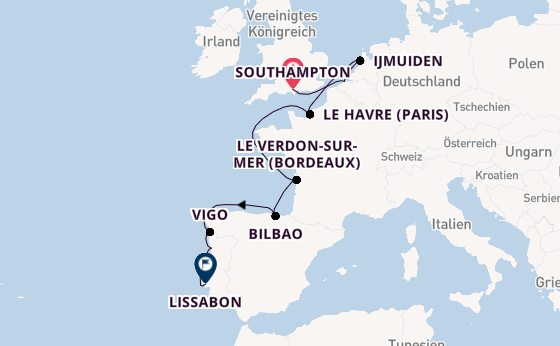 Portugal ab Southampton, Großbritannien auf der Norwegian Star