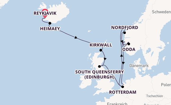 Norwegen ab Reykjavik, Island auf der Rotterdam