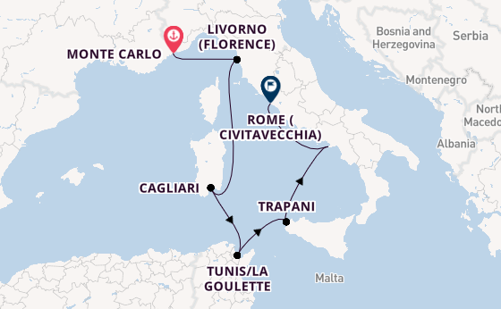 Western Mediterranean from Monte Carlo, Monaco with the Seven Seas Splendor