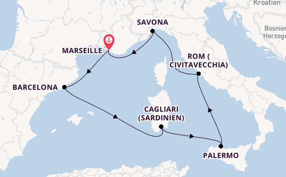 Westliches Mittelmeer ab Marseille, Frankreich auf der Costa Pacifica