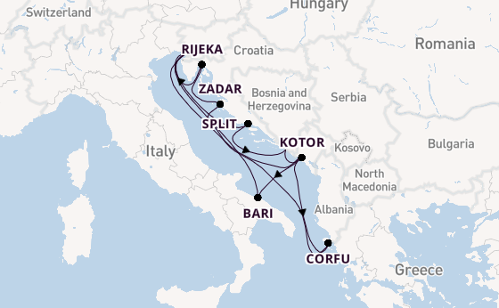 Middellandse Zee vanaf Triëst, Italië met de Mein Schiff 4