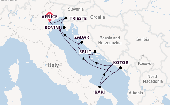 Mediterranean Sea from Venice, Italy with the Silver Spirit