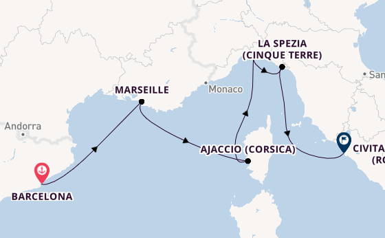 Westelijke Middellandse Zee vanaf Barcelona, Spanje met de Sun Princess