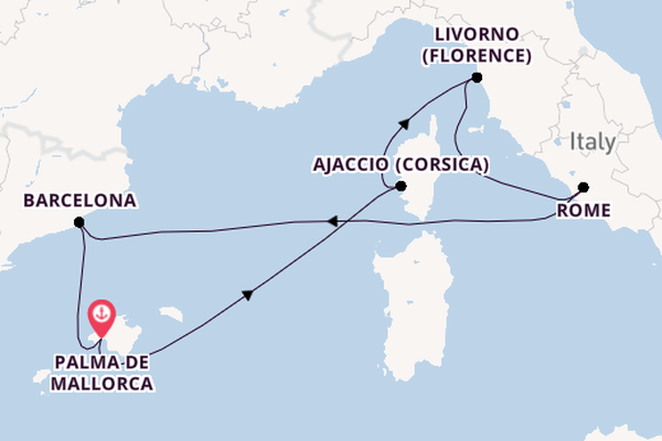 Westelijke Middellandse Zee vanaf Palma de Mallorca, Mallorca, Spanje met de Mein Schiff 6
