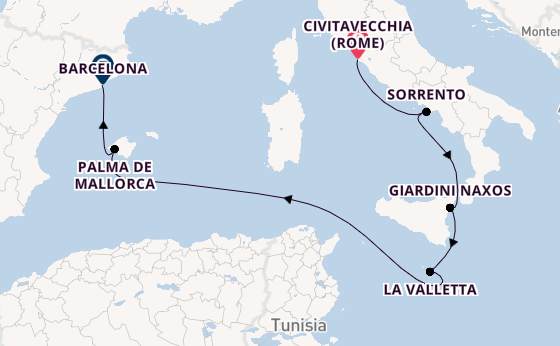 Westelijke Middellandse Zee vanaf Civitavecchia (Rome), Italië met de EXPLORA I