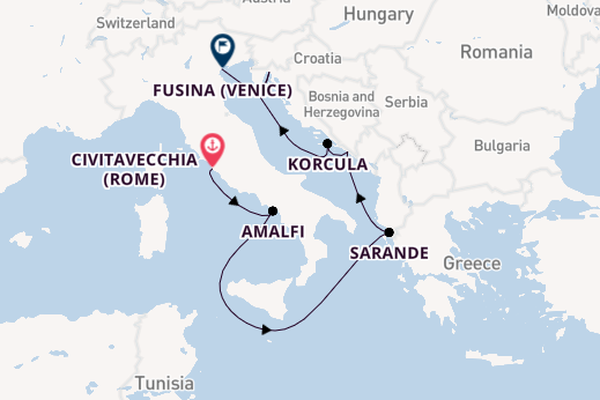 Middellandse Zee vanaf Civitavecchia (Rome), Italië met de EXPLORA VI