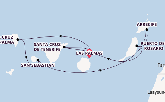 Canarische Eilanden vanaf Las Palmas, Gran Canaria, Spanje met AIDAstella