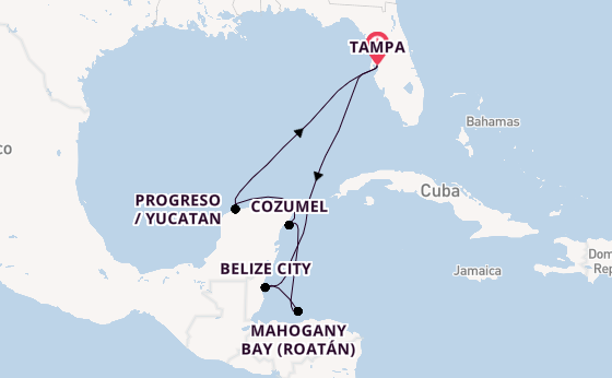 Western Caribbean from Tampa, Florida, USA with the Carnival Spirit