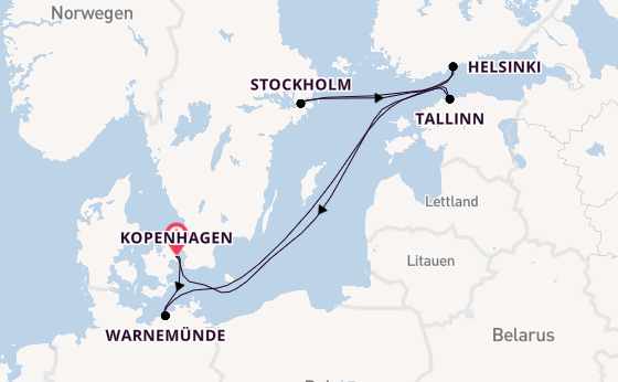 Ostsee ab Kopenhagen, Dänemark auf der MSC Splendida