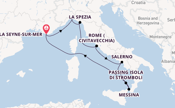 Western Mediterranean from La Seyne-sur-Mer, France with the Costa Fascinosa