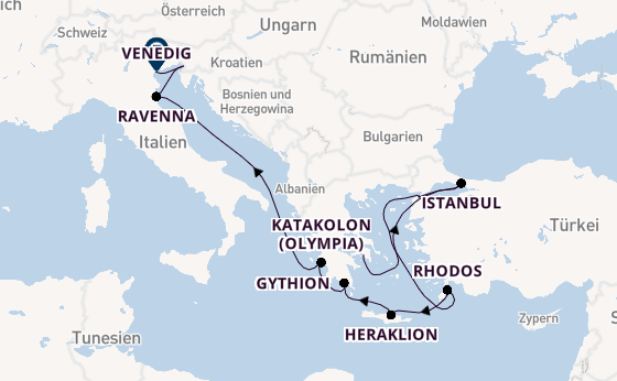 Mittelmeer ab Piräus (Athen), Griechenland auf der Silver Dawn