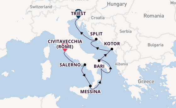 Westelijke Middellandse Zee vanaf Civitavecchia (Rome), Italië met de Allura