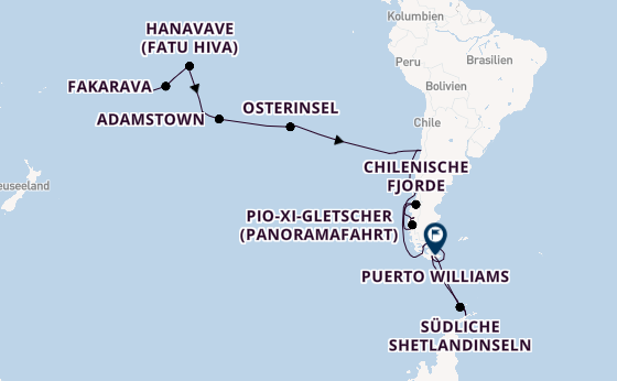Südamerika ab Papeete (Tahiti), Französisch-Polynesien auf der Silver Cloud