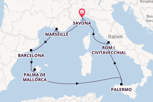 Westliches Mittelmeer ab Savona auf der Costa Toscana