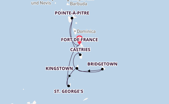 Südliche Karibik ab Fort de France, Martinique auf der MSC Meraviglia
