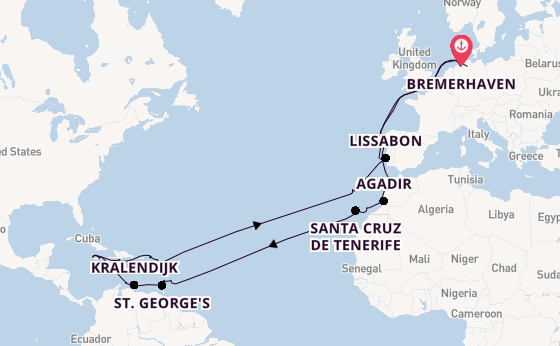 Caribbean vanaf Bremerhaven, Duitsland met de Amadea