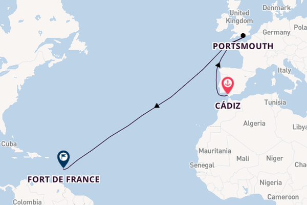 Engeland vanaf Cádiz, Spanje met de Le Bougainville