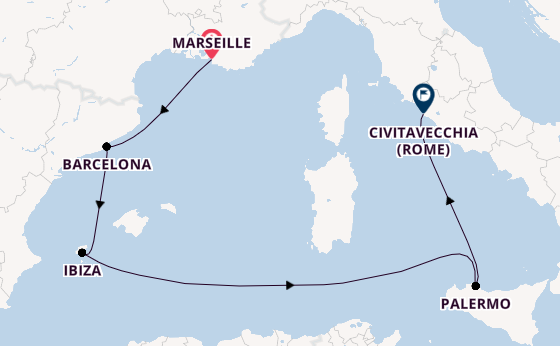 Westelijke Middellandse Zee vanaf Marseille, Frankrijk met de Costa Smeralda