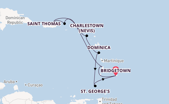 Southern Caribbean from Bridgetown, Barbados with the Emerald Princess
