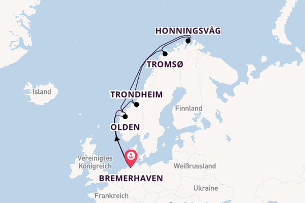 Norwegen ab Bremerhaven, Deutschland auf der Mein Schiff 2