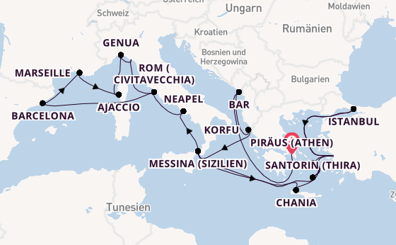 Mittelmeer ab Piräus (Athen), Griechenland auf der Sun Princess