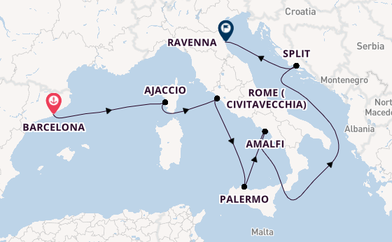 Western Mediterranean from Barcelona, Spain with the Mariner of the Seas